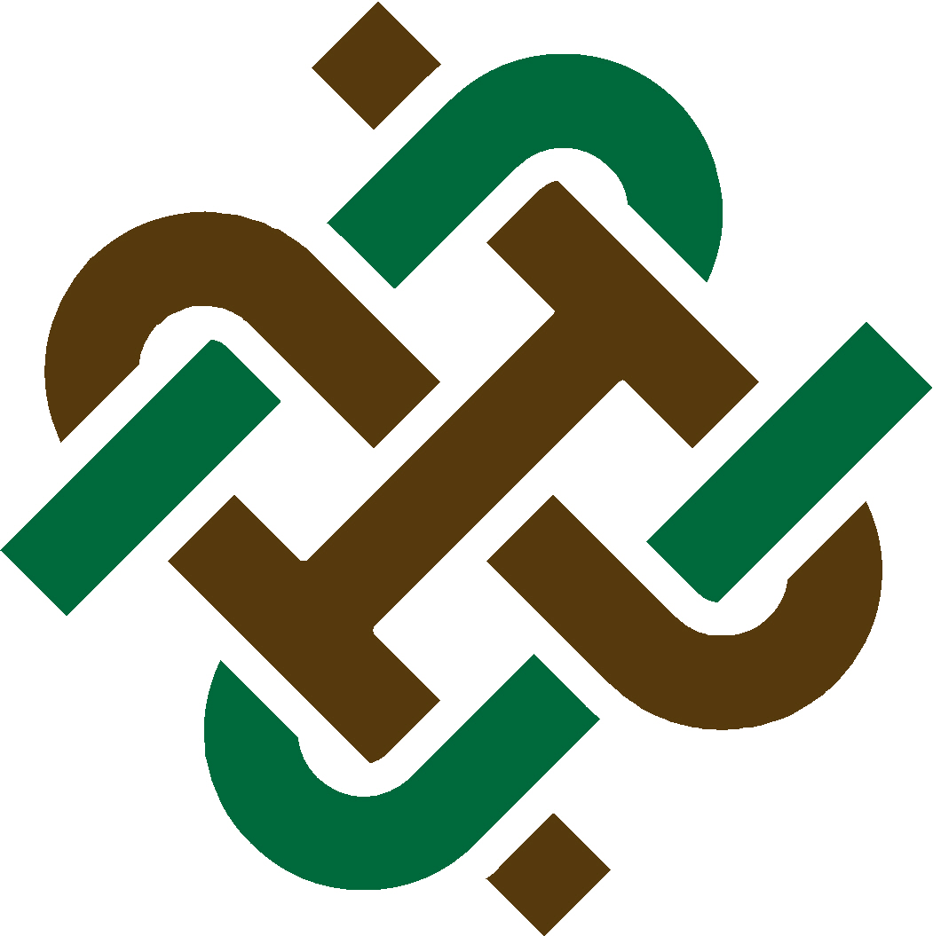 A brown and green logo with an interlocking design.